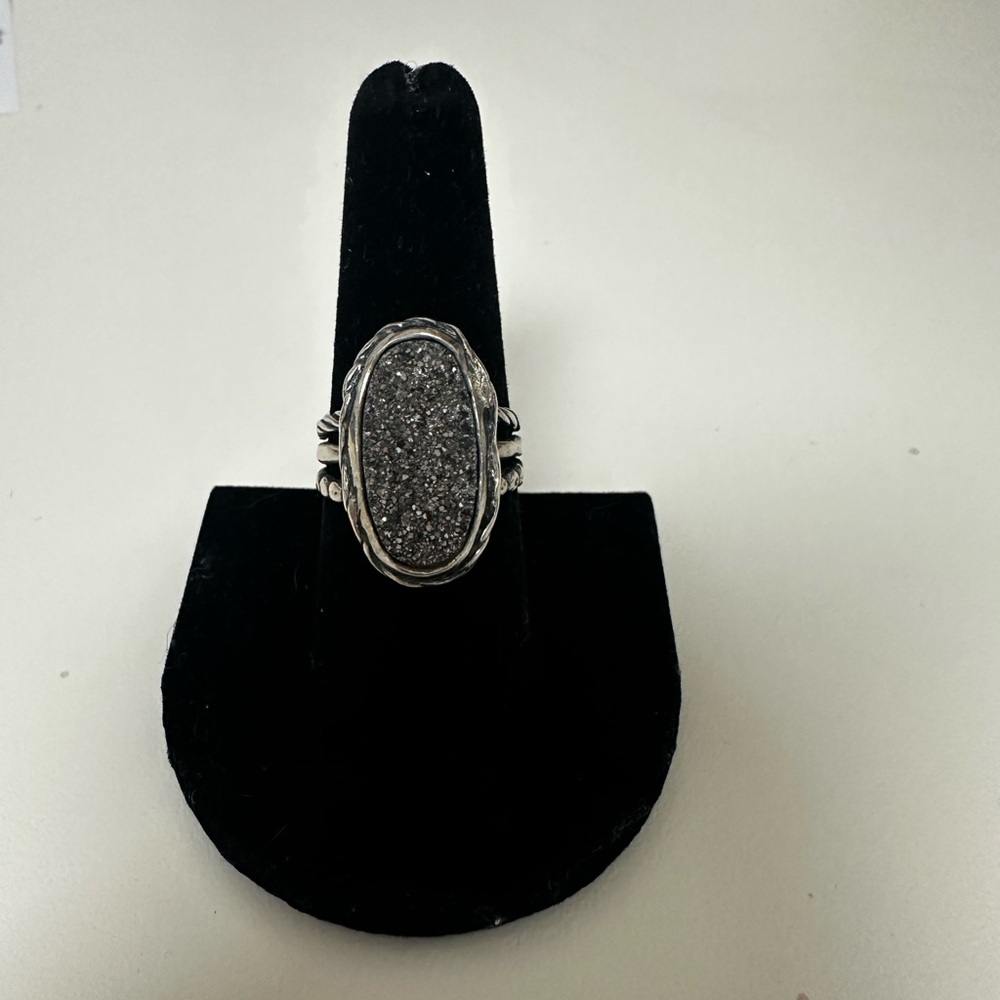 Grace & Heart Sterling Silver Oval Gray Druzy Statement Ring size 8